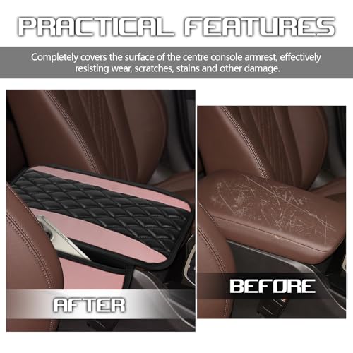 wuyaoyao Car Center Console Cover, 12.2"×7.5" Waterproof Leather Auto Armrest Cover Protector with Side Pockets, Stylish Comfortable Vehicle Arm Rest Box Cushion Pad, Car Accessories (Pink) - color: Pink