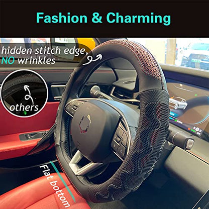 PINCTROT D Shaped 14 Inch Small Sized Steering Wheel Cover Great Grip with 3D Honeycomb Anti-Slip Design, Flat Bottom 14 Inch (Wine Red) - color: 6.D-shaped,Wine Red, size: Small Size[14''-14 1/4'']
