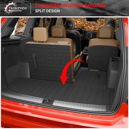 Floor Mats Compatible with 2020-2025 Kia Telluride 7&8 Seats (NOT for 2027) Cargo Mat Cargo Liner Back Seat Cover 2024 Telluride Accessories (Trunk Mat with Backrest Mats+Floor Mats) - style: For Kia Telluride | 2020-2025