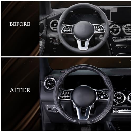 Aimato Car Steering Wheel Cover Carbon Fiber, Ultra-Thin Car Steering Wheel Cover,Comfortable & Breathable Microfiber,Universal Fit for Most Cars, Matte Black - color: Matte Black
