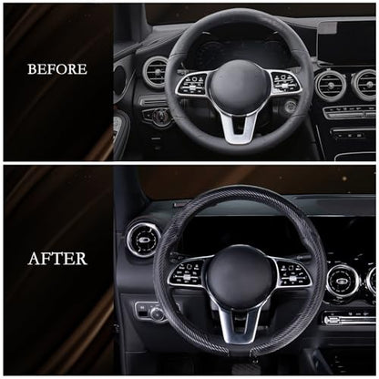 Aimato Car Steering Wheel Cover Carbon Fiber, Ultra-Thin Car Steering Wheel Cover,Comfortable & Breathable Microfiber,Universal Fit for Most Cars, Matte Black - color: Matte Black