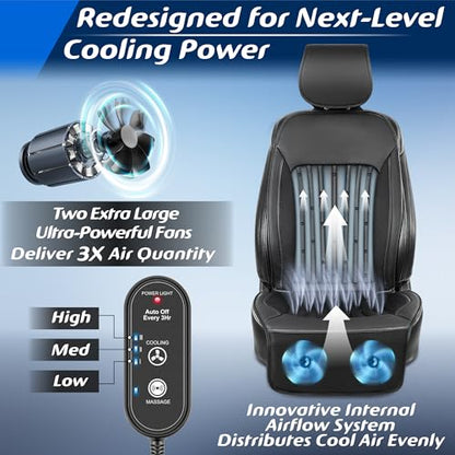 2026 Upgraded Cooling Car Seat Cover Front Seat, 12V-24V Ventilated Cooling Car Seat Cushion, Cooled Seat Cover for Car SUV Truck Universal Fit, Classic Black