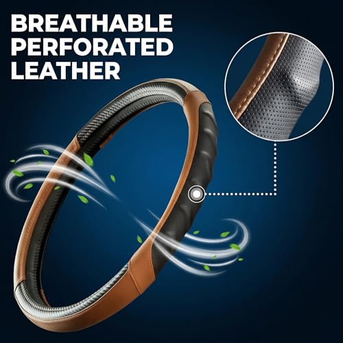 18 Inch Semi Truck Steering Wheel Cover for Freightliner Cascadia, Kenworth T680 T880, Peterbilt 579 & Volvo VNL – Heavy Duty Anti-Slip Leather Grip for Big Rig Class 8 Trucks – Brown - color: Royal Brown