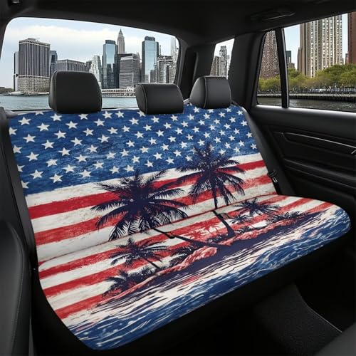AFPANQZ Car Seat Covers 2 Pcs Back Seat Cushion Split Bench Covers, American Flag Palm Universal Rear Seat Protector for SUV Trucks Sedan - color: American Flag Palm