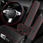 NBTEPEM 6 PCS Car Steering Wheel Cover Set, Microfiber Leather Steering Wheel Covers Universal 14.5-15 inch, Center Console Cover, Seat Belt Cushion, Cup Holder Coaster, Car Accessories Set Red - color: Black with red, size: Steering Wheel Cover Set