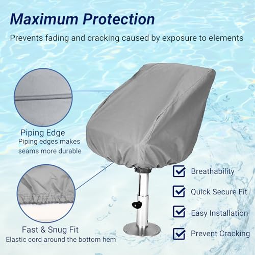 Savvycraft Waterproof Fade-Resistant Helm Helmsman Bucket Boat Seat Cover, Marine-Grade Heavy-Duty Polyester, 21" D x 24" W x 24" H Gray – All-Weather, UV Resistant, Durable Seat Protector