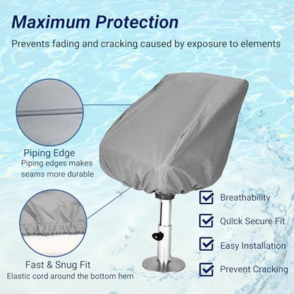 Savvycraft Waterproof Fade-Resistant Helm Helmsman Bucket Boat Seat Cover, Marine-Grade Heavy-Duty Polyester, 21" D x 24" W x 24" H Gray – All-Weather, UV Resistant, Durable Seat Protector