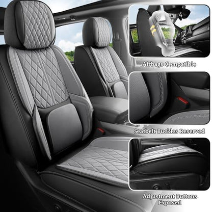 Custom Fit Chevy Silverado GMC Sierra 1500 2007-2026 2500/3500 HD Crew Cab Full Set Car Seat Covers - 5 Pack, Premium Faux Leather Truck Seat Protector with Airbag Compatible Design, BlackGrey - color: BlackGrey, size: Full Set