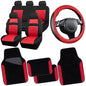 CAR PASS 3D Air Mesh Car Seat Covers Full Sets w/5mm Sponge, 4Pcs Waterproof Car Floor Mats, Steering Wheel Cover Universal Fit for SUV Sedan Truck, Airbag Compatible Automotive Interior(Black & red) - color: Red Combo