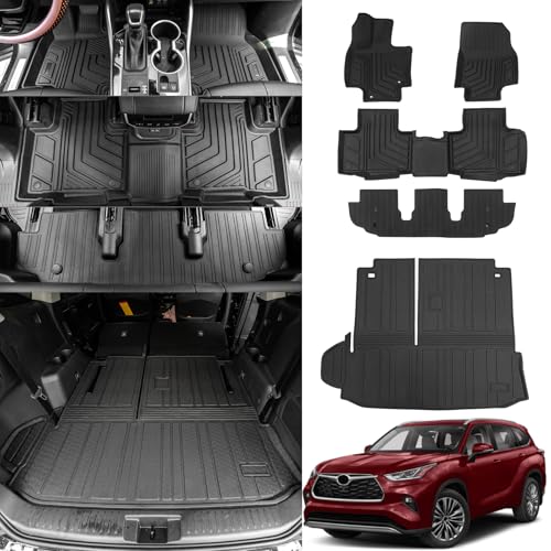 Bomely Floor Mats Compatible with 2020-2026 Toyota Highlander Cargo Liner Back Seat Cover Hybrid Fuel 2025 7 Seats Highlander Accessories (2020-2026,Floor Mats+Trunk Mat with Backrest Mat) - color: Fit 2020-2026 Highlander, size: Floor Mats+Trunk Mat with