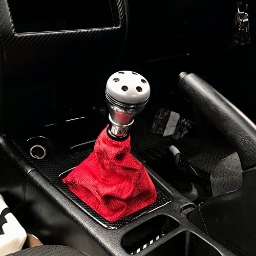 Universal Manual Red Canvas Shift Lever Knob Boot Dust Cover JDM Style Gear Shift Knob Collar Hyper Fabric - color: Red