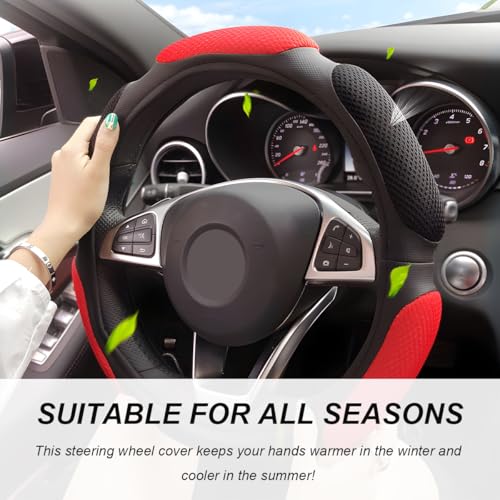 Car Steering Wheel Cover, 15" Anti-Slip Steering Wheel Protector Soft Hand Pad Cushion, Breathable Ice Silk Auto Wheel Wraps Comfy Grip All-Season Protector for Most Vehicles (Black) - color: Black