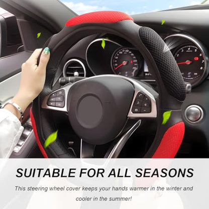 Car Steering Wheel Cover, 15" Anti-Slip Steering Wheel Protector Soft Hand Pad Cushion, Breathable Ice Silk Auto Wheel Wraps Comfy Grip All-Season Protector for Most Vehicles (Red) - color: Red