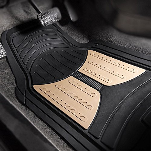 Automotive Floor Mats Climaproof for All Weather Protection Universal Fit Heavy Duty Rubber Fits Most Cars, SUVs, and Trucks, Full Set Trim to Fit FH Group Beige