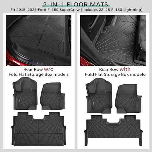 KARPAL Floor Mats for 2015-2026 Ford F-150 & 2022-2026 F150 Lightning SuperCrew, Custom Fit TPE All Weather Ford F150 Accessories 1st & 2nd Row Floor Liner - style: 2015-2026 | For Ford F-150 Crewcab | 1st & 2nd Row
