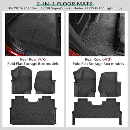 KARPAL Floor Mats for 2015-2026 Ford F-150 & 2022-2026 F150 Lightning SuperCrew, Custom Fit TPE All Weather Ford F150 Accessories 1st & 2nd Row Floor Liner - style: 2015-2026 | For Ford F-150 Crewcab | 1st & 2nd Row