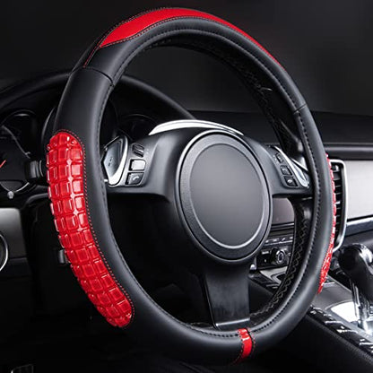 Flying Banner car Steering Wheel Cover Gel Massage Velvet Cool Warm Universal Size 15 inches SUV Truck Anti Slip Odorless Summer Winter (Black Red, Gel Massage) - color: Black Red
