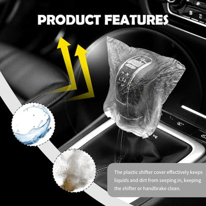 100PCS Disposable Car Gear Shift Cover,Dustproof Plastic Shifter Cover with Elastic Trims,Portable Gear Shift Knob Cover&Car Handbrake Covers for Automotive Shifter Protection