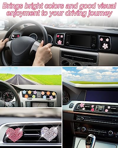 12Pcs PGRODE Car Air Vent Clips with Fragrance Pads, Cute Air Fresheners Clip Car Decor Accessories for Women and Girls, Interior Aesthetic (Daisy)