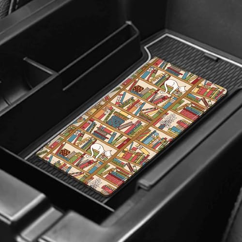 Leather Car Registration and Insurance Card Holder, Cute Car Accessories Vehicle Glove Box Car Organizer for Documents, Cards, License Cute BookShelf Cat - color: Cute BookShelf Cat