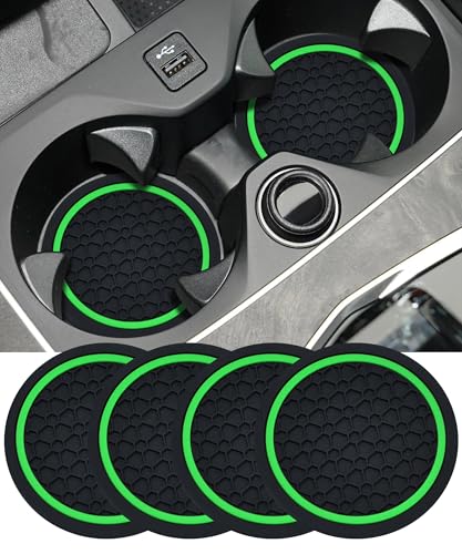 4PCS Car Coasters,Car Accessories Car Cup Coasters,Car Accessories Interior,2.75 Inch Car Coasters for Cup Holders,Universal Non-Slip Car Cup Holder Coaster for Most Vehicle Truck (Black&Green) - color: Black&green