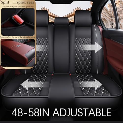 Crown Car Seat Covers Full Set, Premium Leather Waterproof Anti-Slip Automotive Interior Protector for Cars, SUVs, Pickup, Trucks & Sedans (Black+White Line) - color: Black+White