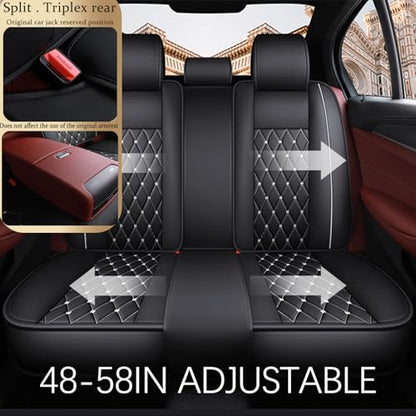 Crown Car Seat Covers Full Set, Premium Leather Waterproof Anti-Slip Automotive Interior Protector for Cars, SUVs, Pickup, Trucks & Sedans (Black+White Line) - color: Black+White