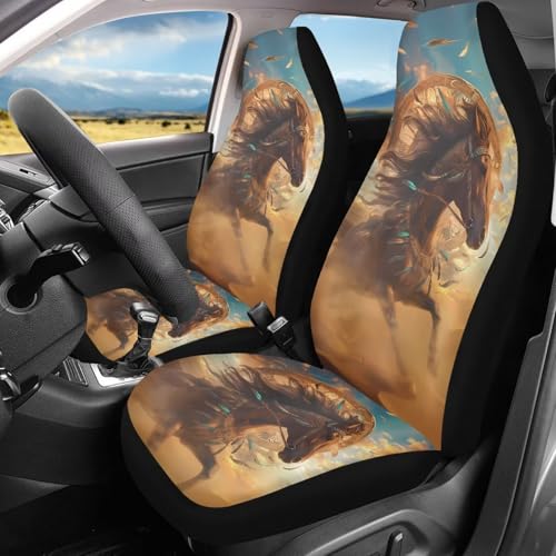 Bulopur Horse Print Car Seat Covers Set of 2 Western Auto Interior Accessories Front Automobile Seat Covers for Cars Truck Van SUV Highback Carseat Cover Protector Easy to Install - color: Horse Vintage