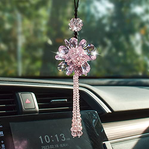 Crystal Flower Ball Car Pendant Lucky Car Mirror Hanging Ornament Crystal Suncatcher Hanging Charm Auto Interior Decoration, Pink - color: Crystal Flower Ball - Pink