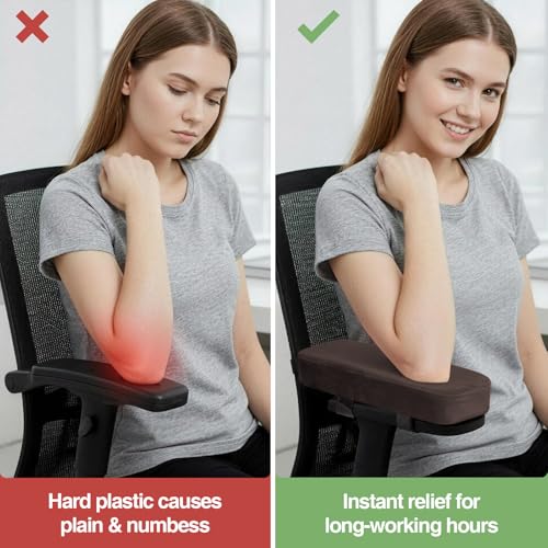 Smiry Ergonomic Office Chair Armrest Pads, Memory Foam Arm Rest Covers, Non-Slip Armrest Cushion with Adjustable Buckles and Straps, Elbow Relief for Desk, Gaming & Wheelchair (Chocolate, Set of 2) - color: Chocolate