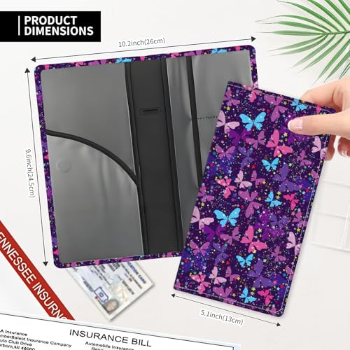 Leather Car Registration and Insurance Card Holder, Cute Car Accessories Vehicle Glove Box Car Organizer for Documents, Cards, License Cute Purple Butterfly - color: Cute Purple Butterfly