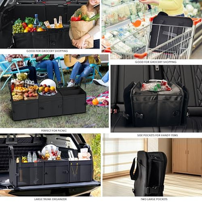 Trunk Organizer, 95L Capacity SUV Trunk Organizer with Cooler, 3 Compartments Heavy Duty Collapsible Car Storage Organizer for Truck, Van