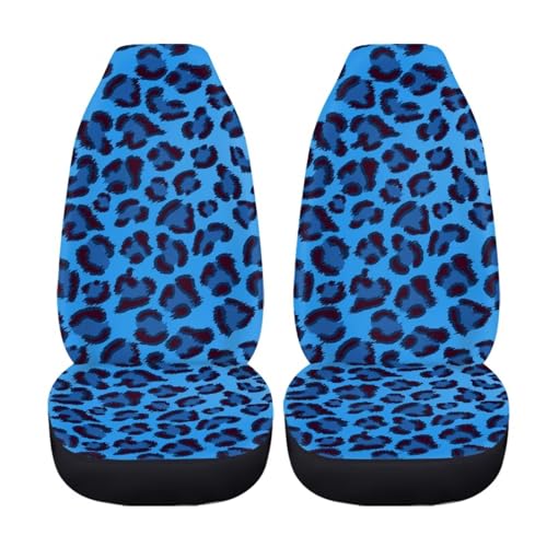 Blue Leopard Print Car Front Seat Covers, Thin Breathable Easy to Install Automotive Bucket Seat Covers Fits Most Cars SUV Trucks, 2 Piece - color: Blue Leopard