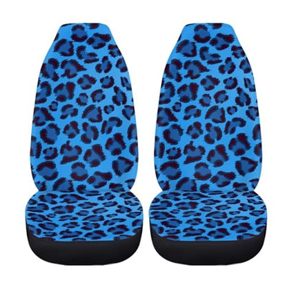 Blue Leopard Print Car Front Seat Covers, Thin Breathable Easy to Install Automotive Bucket Seat Covers Fits Most Cars SUV Trucks, 2 Piece - color: Blue Leopard