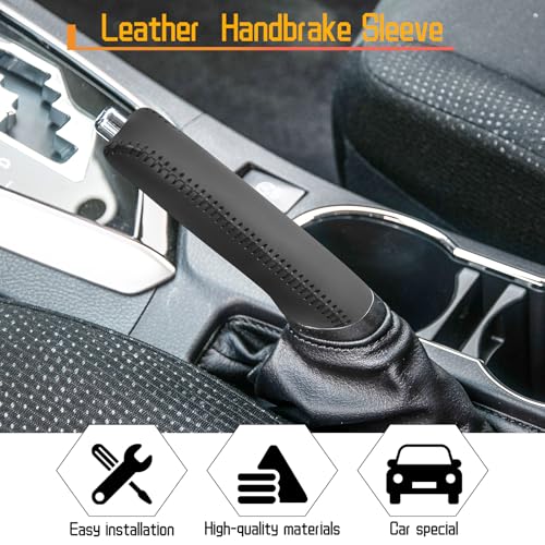 Genuine Leather Handbrake Protector Cover Compatible with Toyota Corolla 2014-2018 Anti-Slip Hand Brake Parking Lever Sleeve Black
