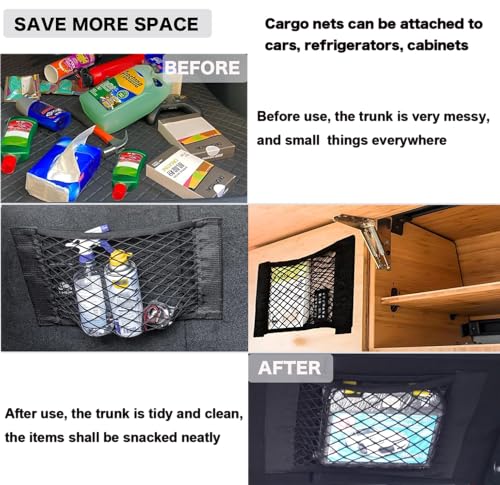 2pcs Cargo Net Car Storage Net - Stretchable Mesh Pocket Net Magic Tape Universal Mesh Car Accessories Interior Organizer (L)
