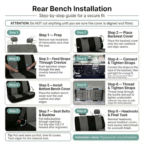 FH Group Car Seat Covers Full Set Cloth - Universal Fit Automotive Seat Covers, Low Back Front Seat Covers, Solid Back Seat Cover, Washable Car Seat Cover for SUV, Sedan and Van Gray - color: Gray, style: Seat Cover Full Set