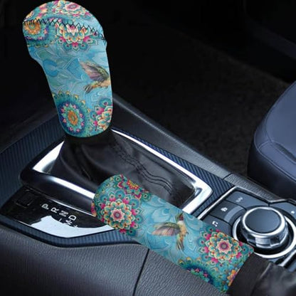 Bulopur Car Shifter Gear Hand Brake Trim Cover Set for Most Cars Van SUV Sedan Truck Auto Accessories - color: Boho Floral Hummingbird