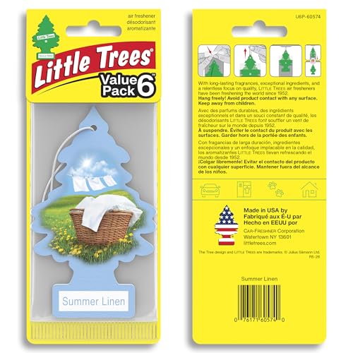 LITTLE TREES Car Air Freshener | Hanging Tree Provides Long Lasting Scent for Auto and Home | 24 Air Fresheners |Summer Linen - color: Summer Linen, size: 6 Count (Pack of 4)