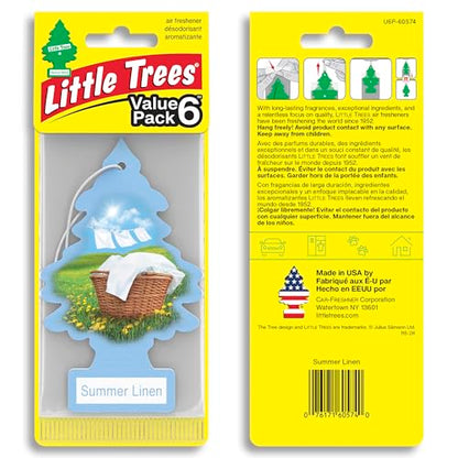 LITTLE TREES Car Air Freshener | Hanging Tree Provides Long Lasting Scent for Auto and Home | 24 Air Fresheners |Summer Linen - color: Summer Linen, size: 6 Count (Pack of 4)