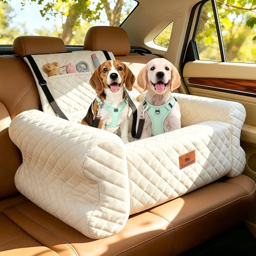 Dog Car Seat for Medium/Large Dogs up to 60 lbs, Memory Foam Dog Booster Seat with Thick Cushion, Pet Car Seat for Back with Detachable Washable Cover, Storage Pockets for SUV, Pick Up, Trunk, White - color: White