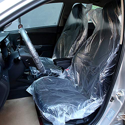 ICWEIMEI 100PCS Disposable Car Seat Covers Plastic Seat Covers for Cars Universal Disposable Clear Plastic Car Cover, Car Disposable Transparent Seat Protective Covers