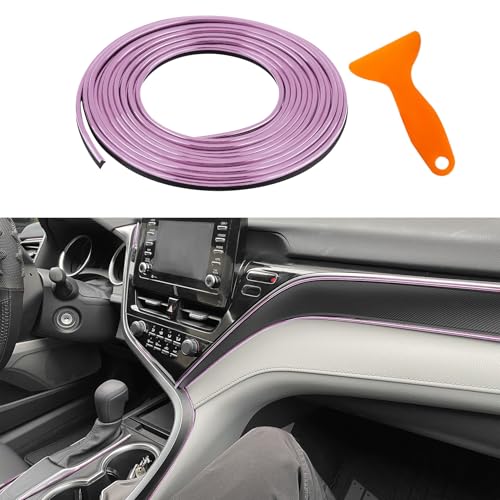 Car Interior Trim Strips, Car Door Trim, 32.8ft /10M Flexible Trim with Installing Tool, Automobile Molding Line Accessories for Door Panel Gap Instrument Panel (Electroplating Pink) - color: Electroplating pink