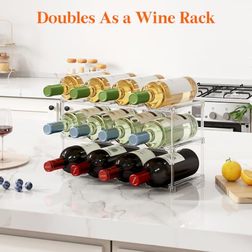 Lifewit Stackable Bottle Storage Organizer, Clear Freestanding Wine Holder for Cabinet, Large Slot Water Bottle Tumbler Cup Organizer for Pantry, Plastic Wine Rack for Fridge Cellar, 3Tier Hold 12 - size: 3 Tier-12 Bottle