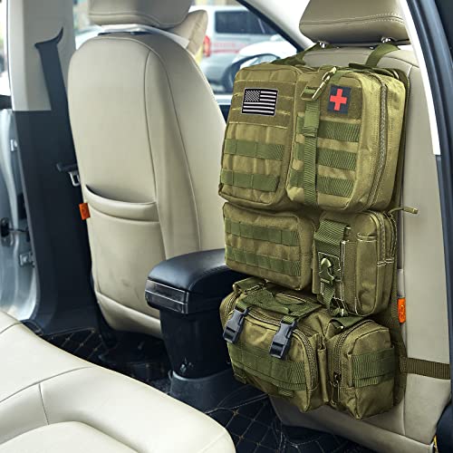 Universal Tactical Seat Back Organizer Vehicle Molle Panel Organizer Storage Bag with 5 Detachable Molle Pouch for All Vehicel Such as Jeep,Truck,SUV, Car, Ford,Chevy etc