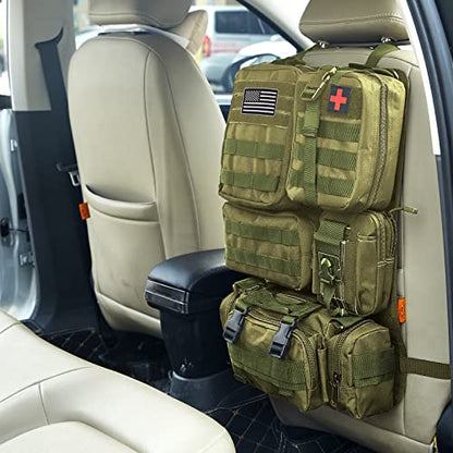 Universal Tactical Seat Back Organizer Vehicle Molle Panel Organizer Storage Bag with 5 Detachable Molle Pouch for All Vehicel Such as Jeep,Truck,SUV, Car, Ford,Chevy etc