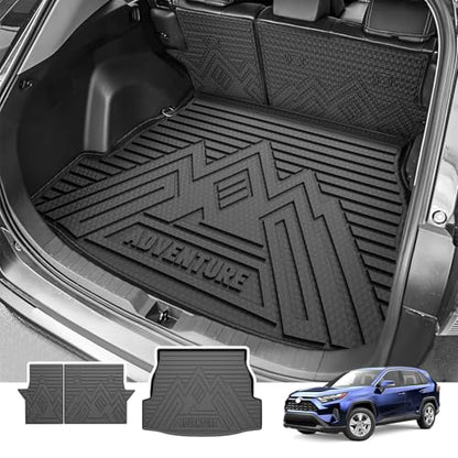 Powerty Cargo Mats with Backrest Mat for Toyota RAV4 2019-2025 Accessories(Include Hybrid&Gasoline), All Weather TPE Cargo Trunk Liners with Seat Back Mat Replacement for RAV4 (Trunk Mat+Backrest Mat) - size: Cargo+Backrest Mat｜For｜19-25｜Toyota Rav4