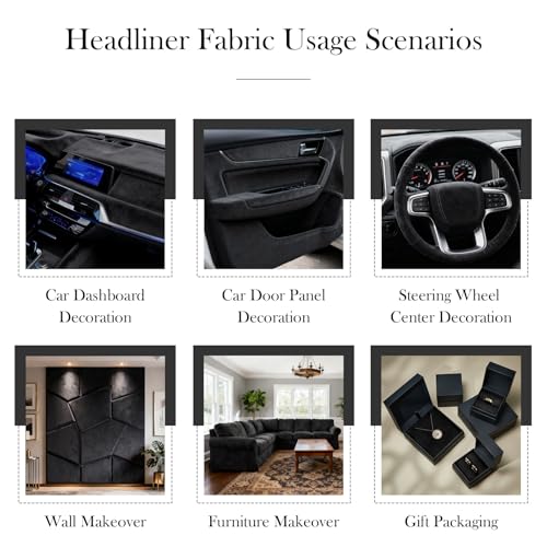 Suede Headliner Fabric for Car Roof 72"x60", 1/8" Foam Backed Black Suede Headliner Material, Soft Touch, Anti-Sag, Soundproof, Flame-Retardant Automotive Upholstery DIY Replacement - color: Black, size: 72"x60"W