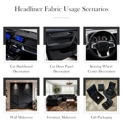 Suede Headliner Fabric for Car Roof 72"x60", 1/8" Foam Backed Black Suede Headliner Material, Soft Touch, Anti-Sag, Soundproof, Flame-Retardant Automotive Upholstery DIY Replacement - color: Black, size: 72"x60"W