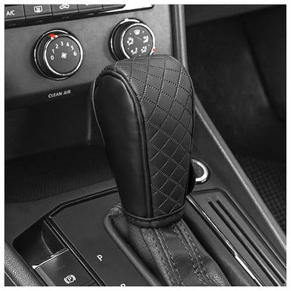 Leather Gear Shift Cover Diamond Embroidery Design,Durable Shift Knob Cover for Shift Lever Protection,Universal Car Gear Shift Cover Car Decorative Accessory Suitable for Cars,Trucks,SUVs (Black)